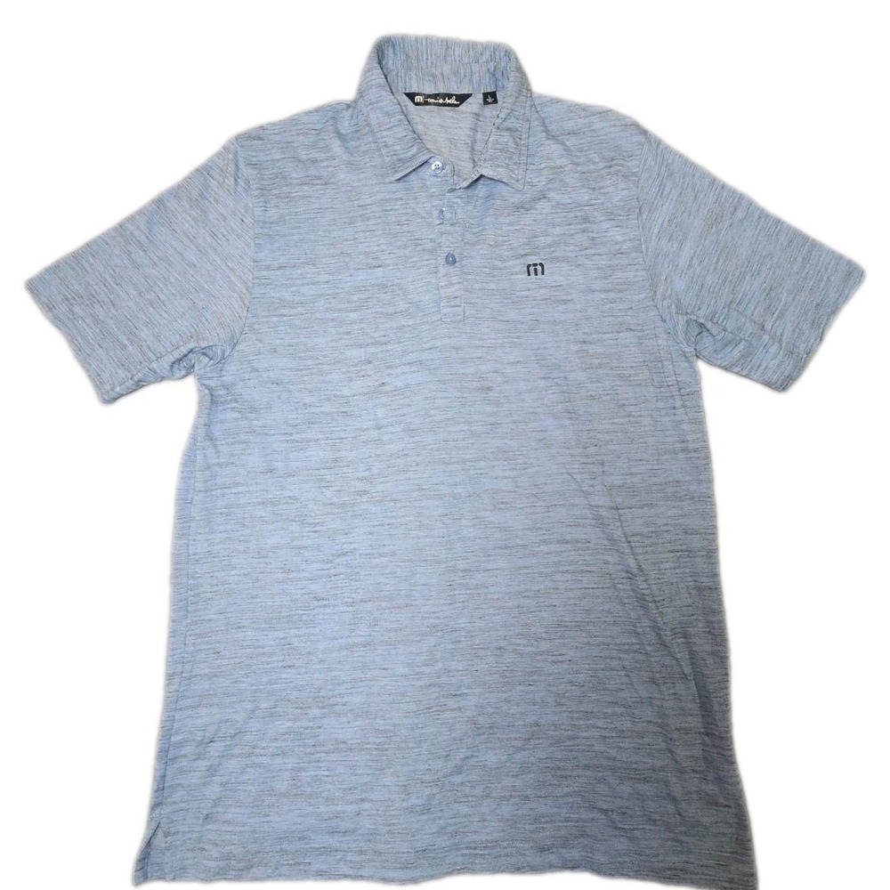 TravisMathew Polo Shirt Mens Large L Blue Grey Heathered Slub Golf Casual Logo